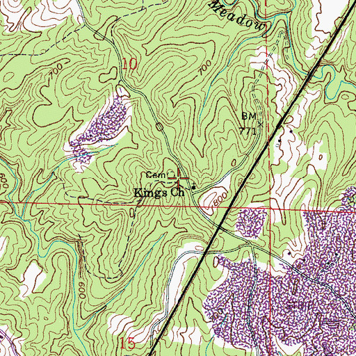 Topographic Map of Kings Church, AL