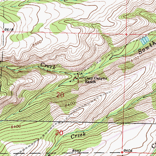 Topographic Map of Cozy Canyon Ranch, WY