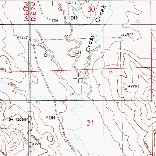 Topographic Map of Crazy Creek, WY