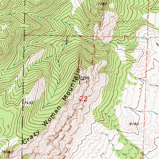 Topographic Map of Crazy Woman Mountain, WY