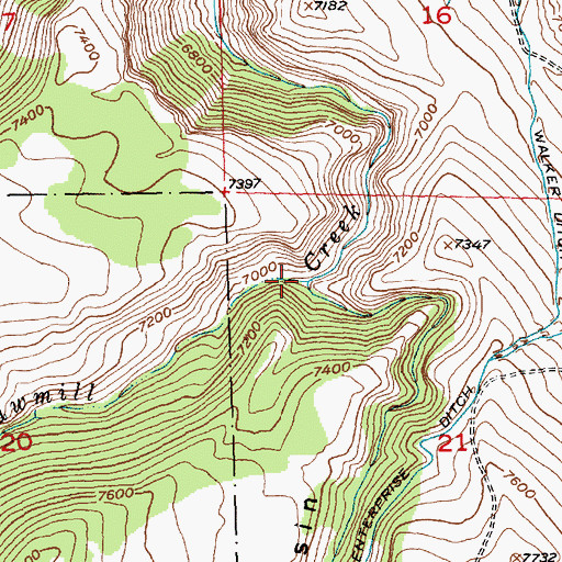 Topographic Map of Crooked Creek, WY