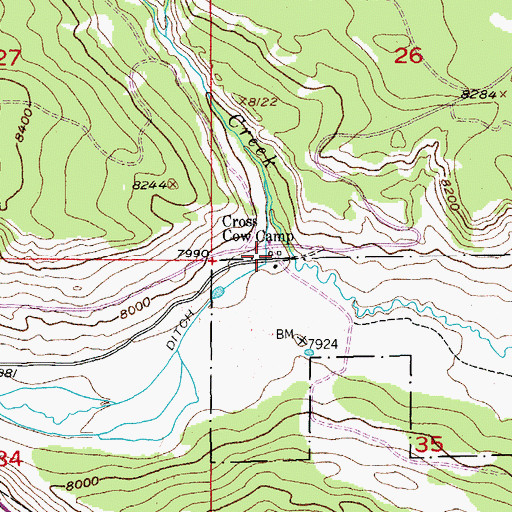 Topographic Map of Cross Cow Camp, WY