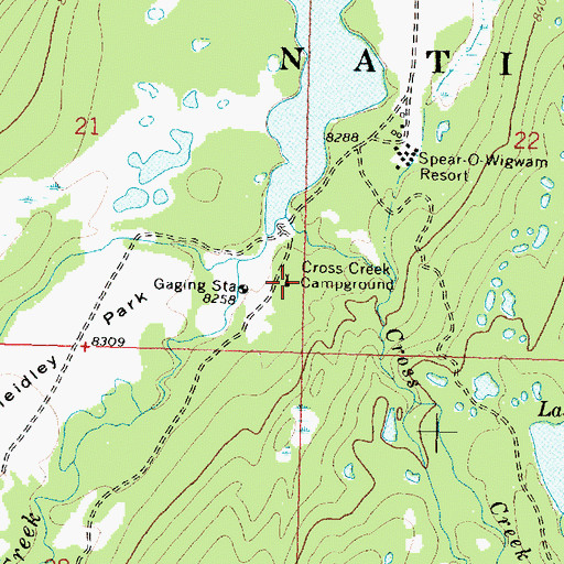 Topographic Map of Cross Creek Campground, WY