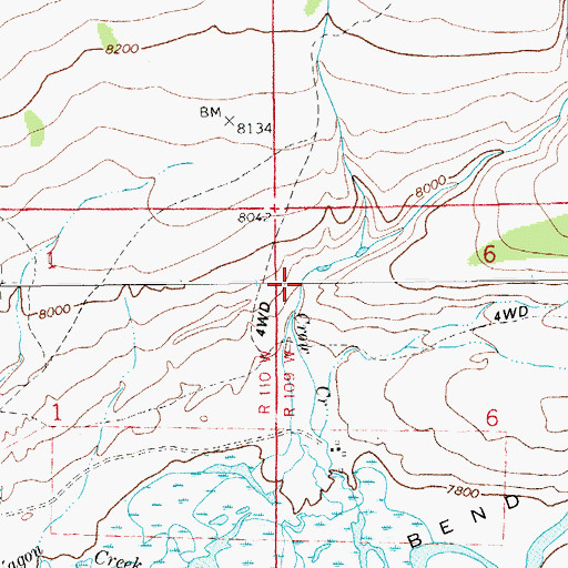 Topographic Map of Crow Creek, WY