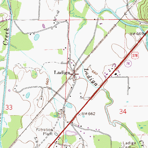 Topographic Map of Ladiga, AL