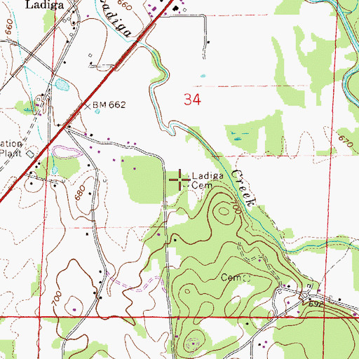 Topographic Map of Ladiga Cemetery, AL