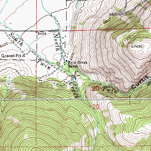 Topographic Map of Curtis Canyon, WY