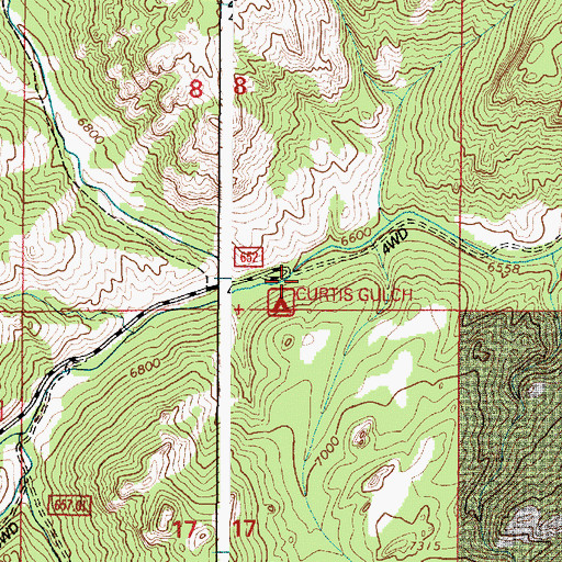 Topographic Map of Curtis Gulch Campground, WY