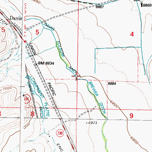 Topographic Map of Davis Folsom and Brewer Ditch, WY