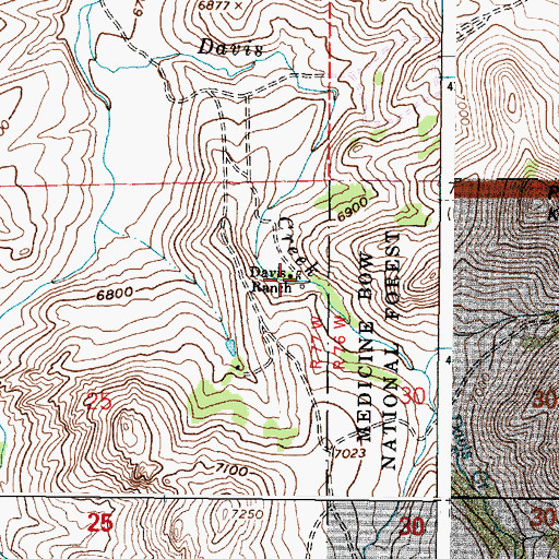 Topographic Map of Davis Ranch, WY