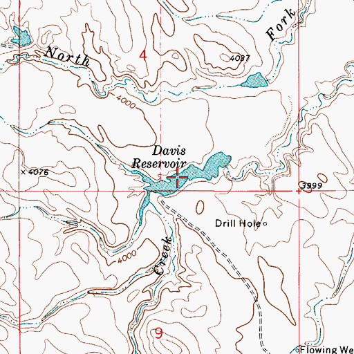 Topographic Map of Davis Reservoir, WY