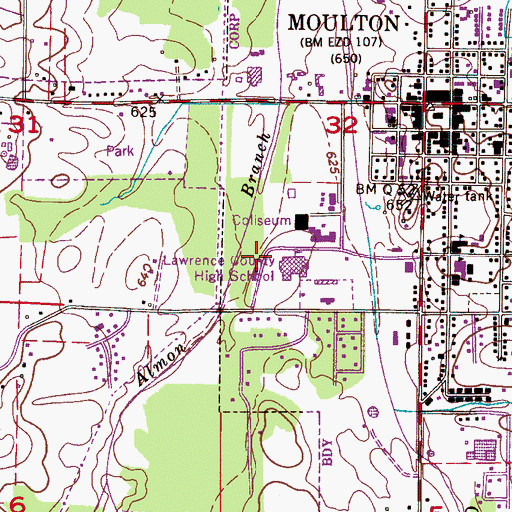 Topographic Map of Lawrence County High School, AL
