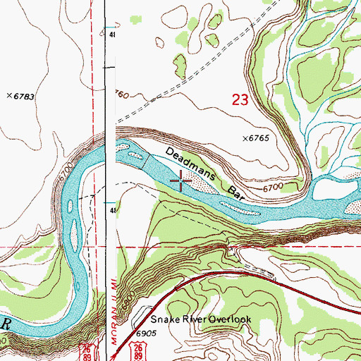 Topographic Map of Deadmans Bar, WY