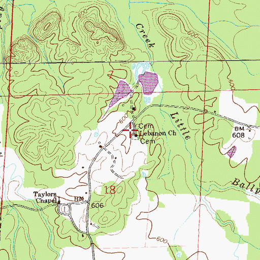 Topographic Map of Lebanon Church of Christ, AL
