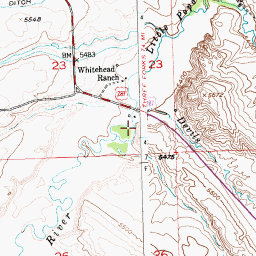 Topographic Map of Devils Creek, WY