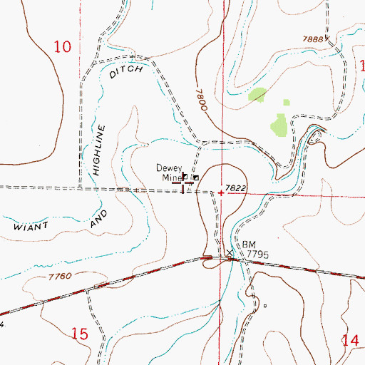 Topographic Map of Dewey Mine, WY