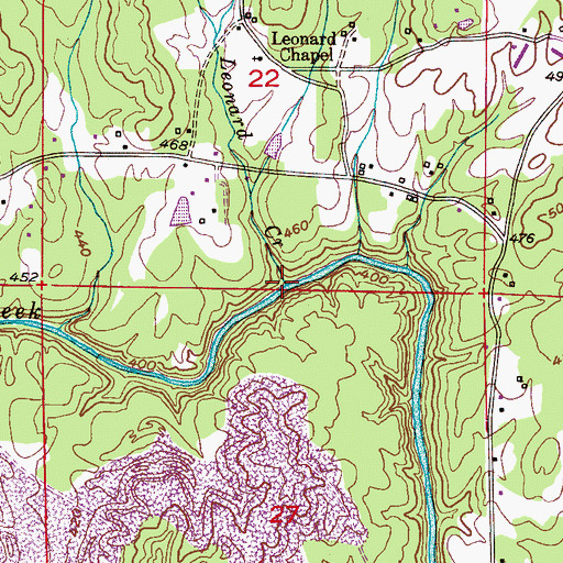 Topographic Map of Leonard Creek, AL