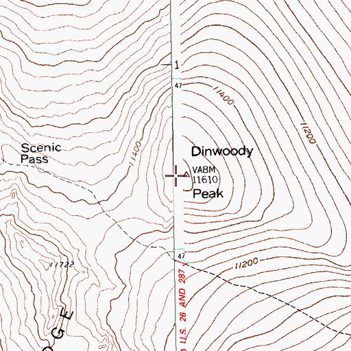 Topographic Map of Dinwoody Peak, WY