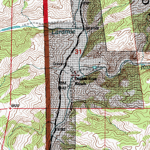 Topographic Map of Double Four Ranch, WY