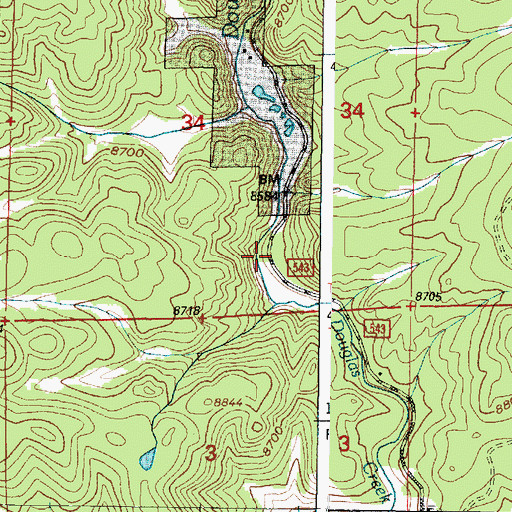 Topographic Map of Douglas Creek Campground, WY