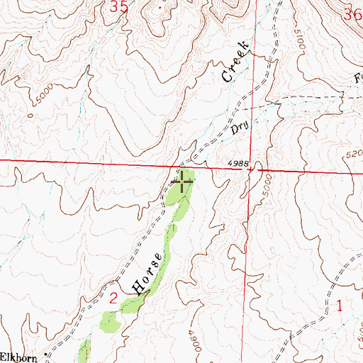 Topographic Map of Dry Fork Horse Creek, WY