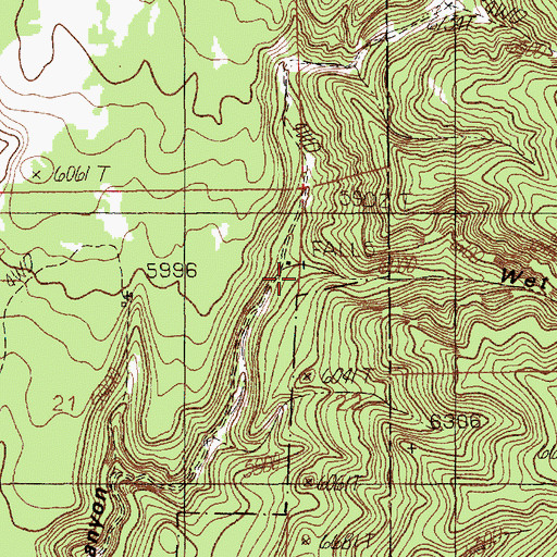 Topographic Map of Dry Parmlee Canyon, WY