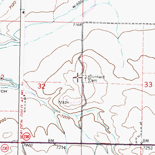 Topographic Map of Dunkard Cemetery - Mountain View Cemetery, WY