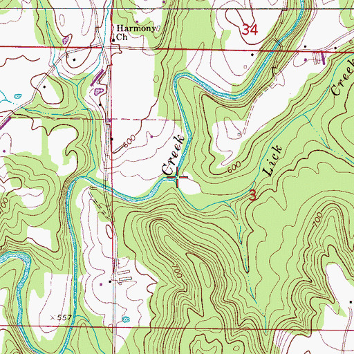 Topographic Map of Lick Creek, AL