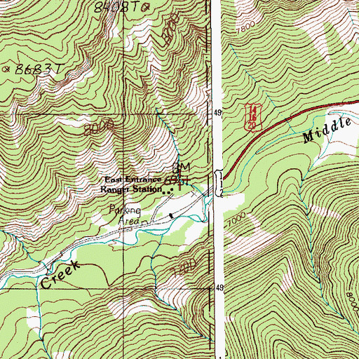 Topographic Map of East Entrance Ranger Station, WY