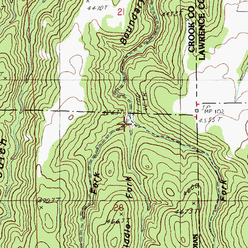 Topographic Map of East Fork Boundary Gulch, WY
