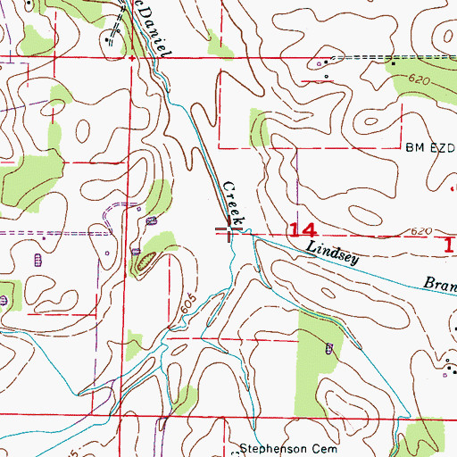 Topographic Map of Lindsey Branch, AL