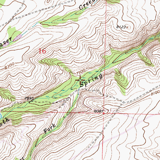 Topographic Map of East Fork South Spring Creek, WY