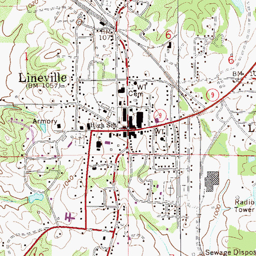Topographic Map of Lineville, AL