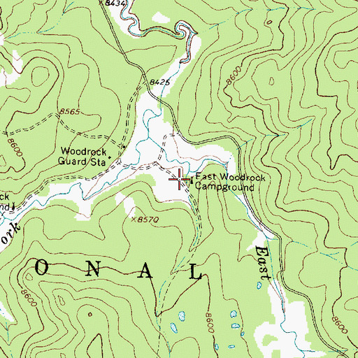 Topographic Map of East Woodrock Campground, WY