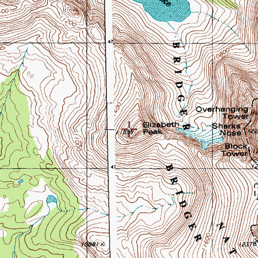 Topographic Map of Elizabeth Peak, WY