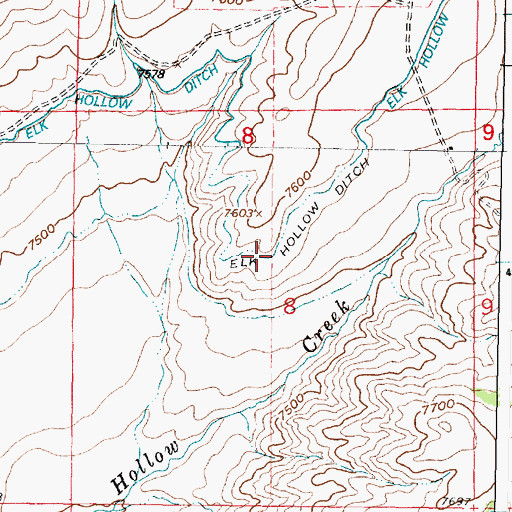 Topographic Map of Elk Hollow Ditch, WY