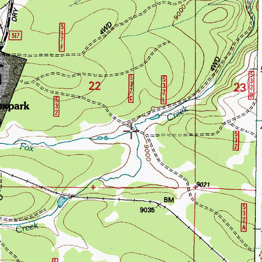 Topographic Map of Evans Creek, WY