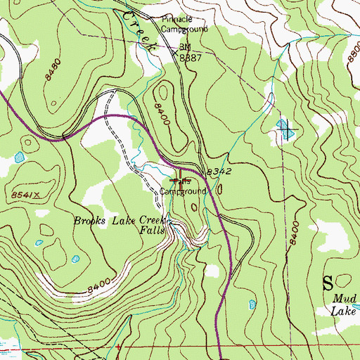 Topographic Map of Falls Campground, WY
