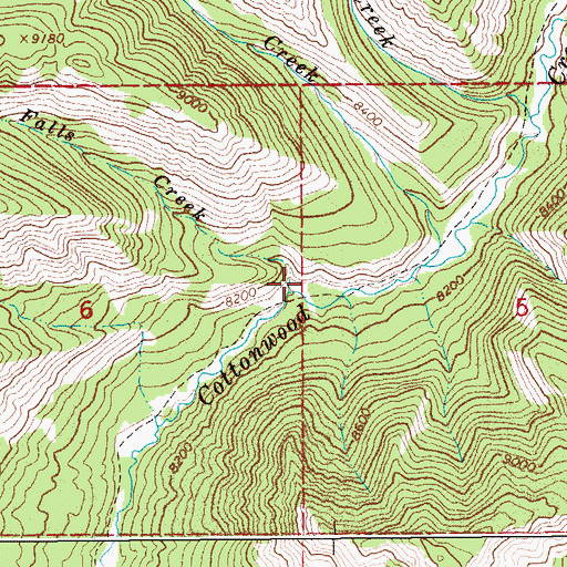 Topographic Map of Falls Creek, WY