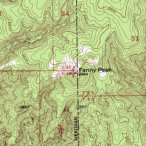 Topographic Map of Fanny Peak, WY