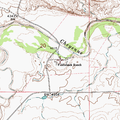 Topographic Map of Fiddleback Ranch, WY