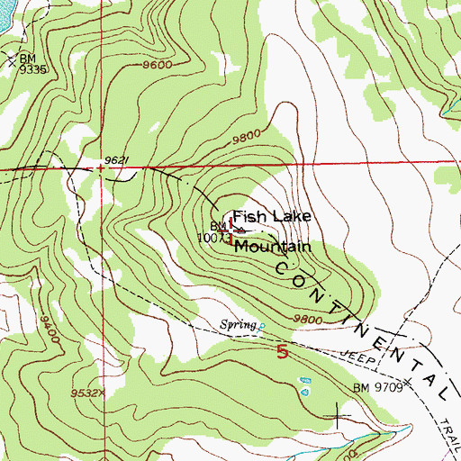 Topographic Map of Fish Lake Mountain, WY