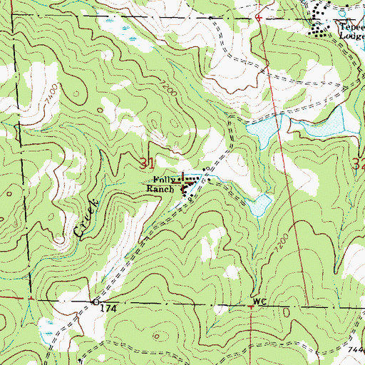 Topographic Map of Folly Ranch, WY