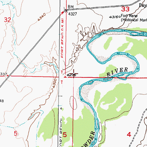 Topographic Map of Fort Reno Draw, WY