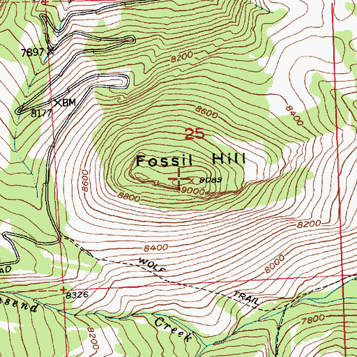 Topographic Map of Fossil Hill, WY
