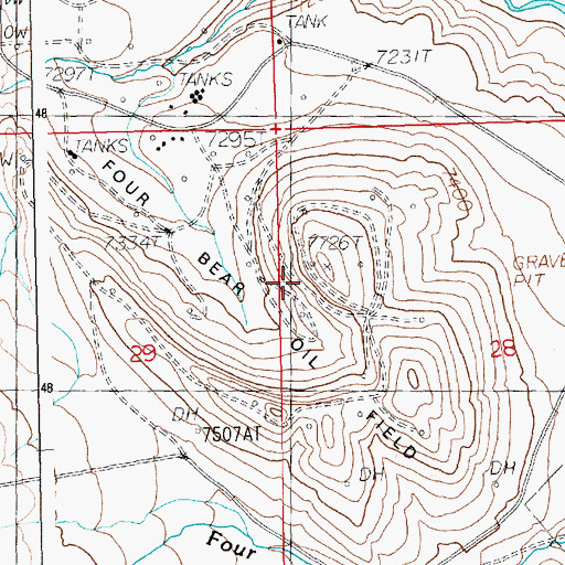 Topographic Map of Four Bear Oil Field, WY