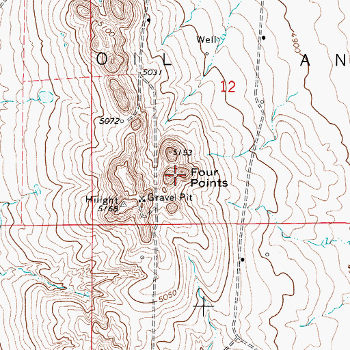 Topographic Map of Four Points, WY