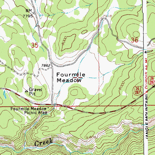 Topographic Map of Fourmile Meadow, WY