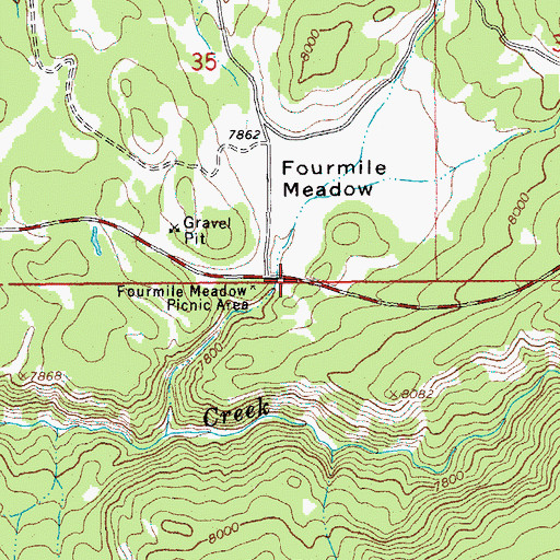 Topographic Map of Fourmile Meadow Picnic Area, WY