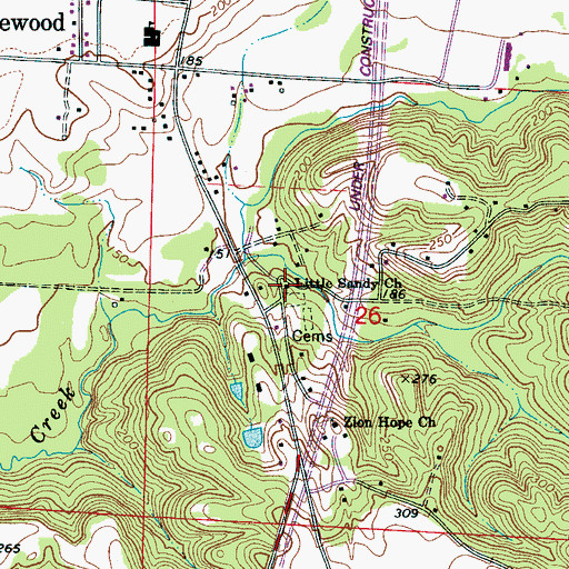 Topographic Map of Little Sandy Baptist Church, AL